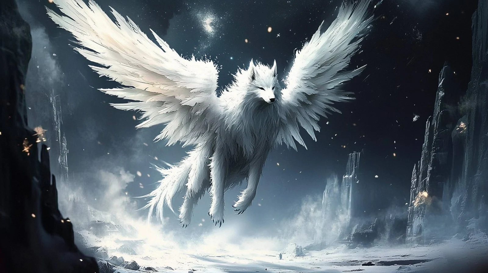 White-winged wolf · silhouette study · Sanjiesan concept artwork